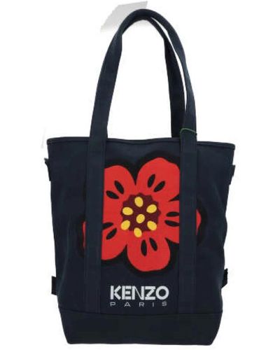 KENZO Marineblaue canvas-tote-tasche mit boke flower-stickerei