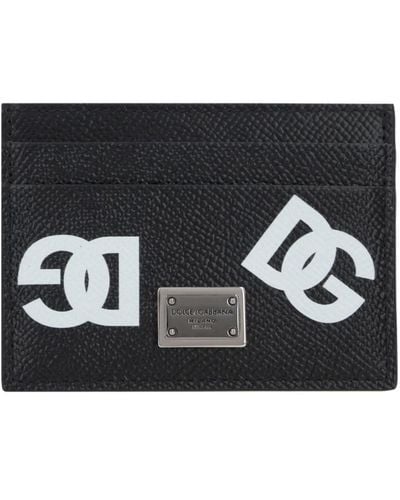 Dolce & Gabbana Portafoglio in pelle nera per carte di credito con stampa dg - Nero
