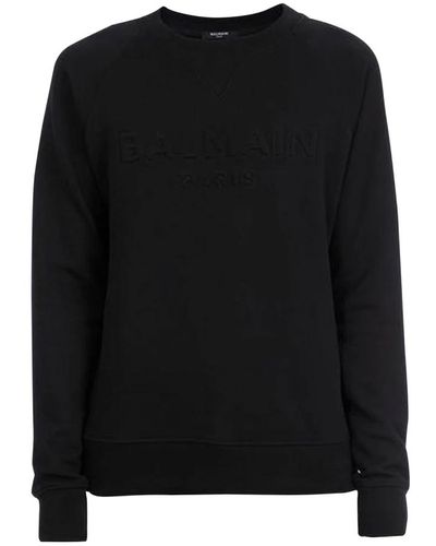 Balmain Baumwoll-sweatshirt mit geprägtem logo - Schwarz