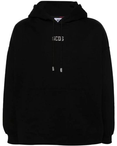 Gcds G.c.d.s. crystal-embellished cotton hoodie. cotton 100%. made in italy. - Nero