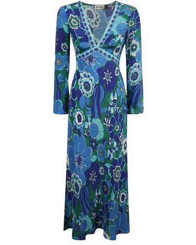 RIXO London Vestido de seda floral empire - Azul