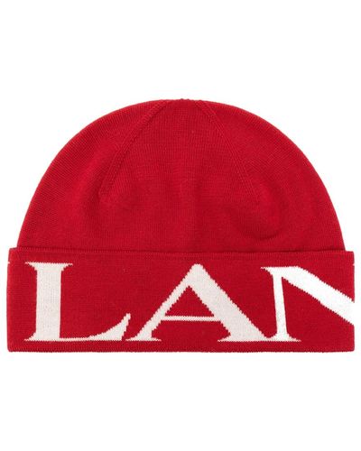 Lanvin Cappello di lana a coste con logo a contrasto - Rosso