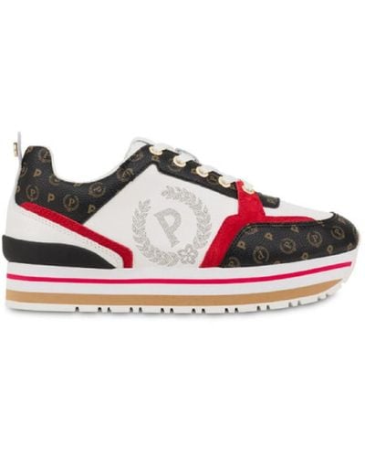 Pollini Sneakers bianca in pelle di vitello con dettagli in crosta e pvc heritage nero - 41 - Rosso