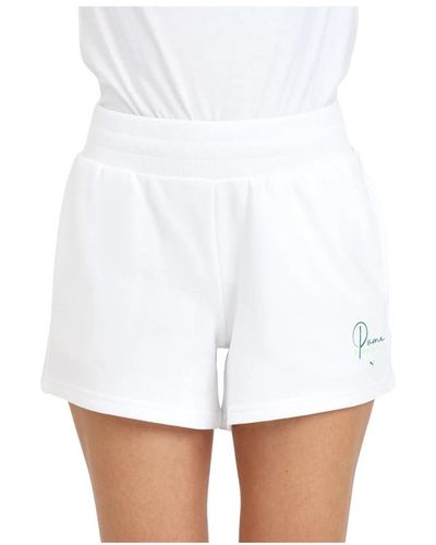 PUMA Bianchi shorts da donna con stampa logo - Bianco