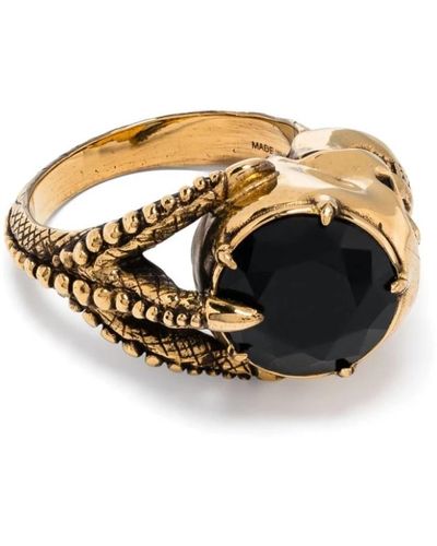 Alexander McQueen Goldener klaue-ring mit swarovski-kristall und schädelapplikation - Mettallic
