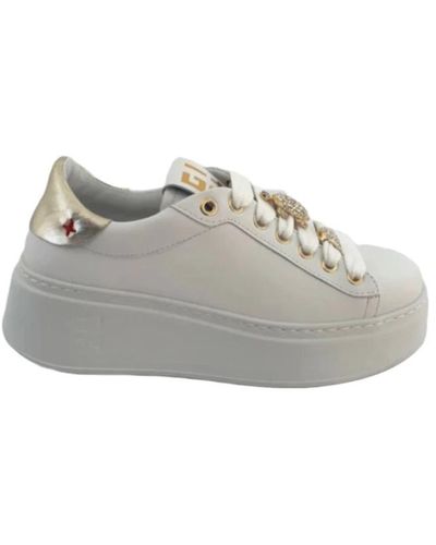 GIO+ Sneakers in pelle bianca con dettaglio oro - Grigio