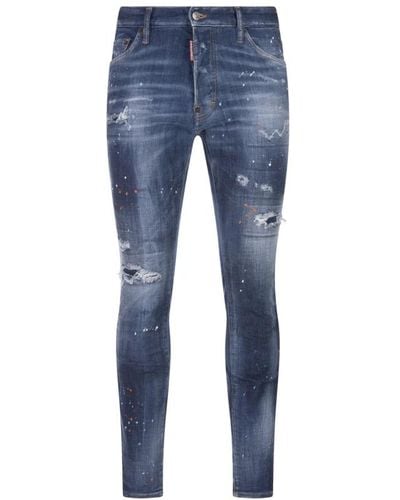 DSquared² Blaue skinny jeans mit used-look