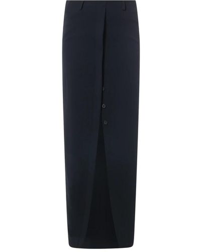 Dries Van Noten Falda negra de cintura alta con cierre de cremallera y abertura de botones - Azul