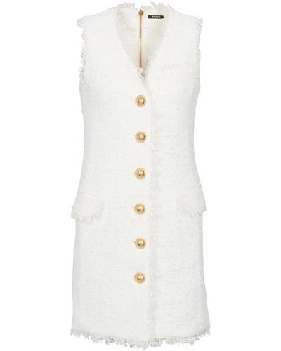 Balmain Sleeveless tweed dress - Blanco