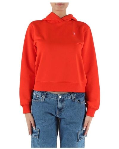 Calvin Klein Kapuzen-sweatshirt aus baumwolle mit logo-patch - Rot