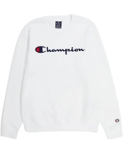 Champion Felpa bianca con logo ricamato e collo a giro - Bianco