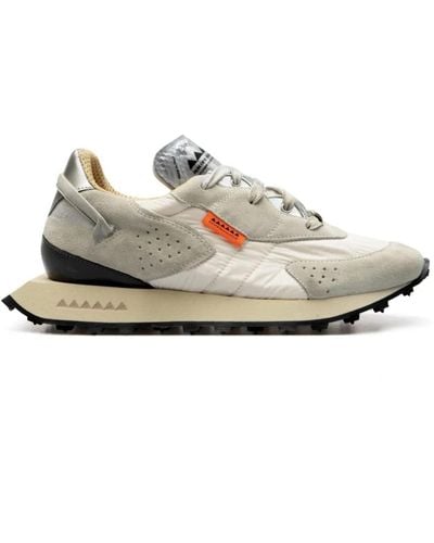 RUN OF Sneakers uomo vintage in nylon bianco e camoscio stone - Grigio