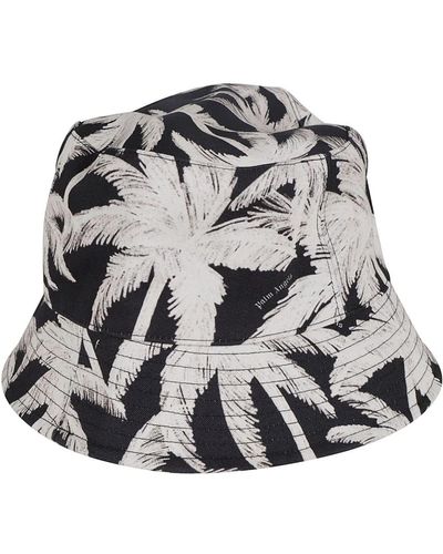 Palm Angels Allover palms cotton bucket hat - Grigio
