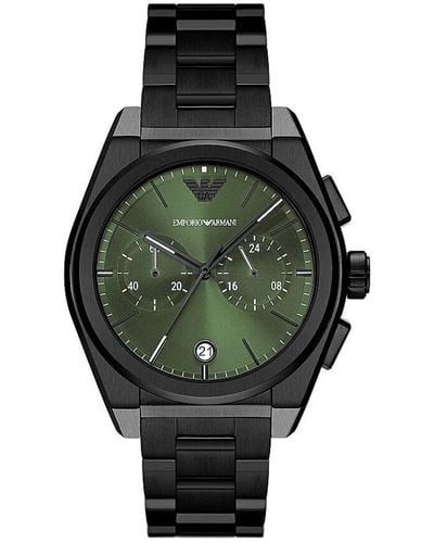 Emporio Armani Chronograph Black Stainless Steel Bracelet Watch - Green