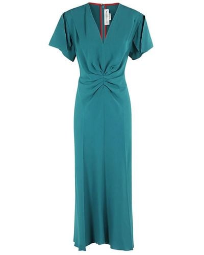 Victoria Beckham Elegantes midi-kleid mit v-ausschnitt - Blau
