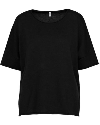 Bomboogie Short-sleeved sweater in cotton linen blend - Negro