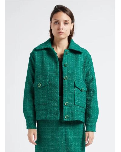 Suncoo Chaqueta tweed verde para mujeres