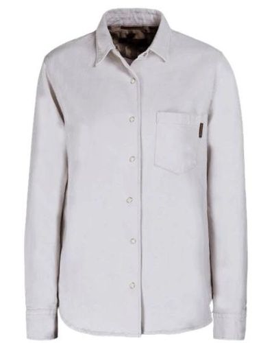 Moorer Ecru baumwoll-leinen hemd mit druckknöpfen - Grau