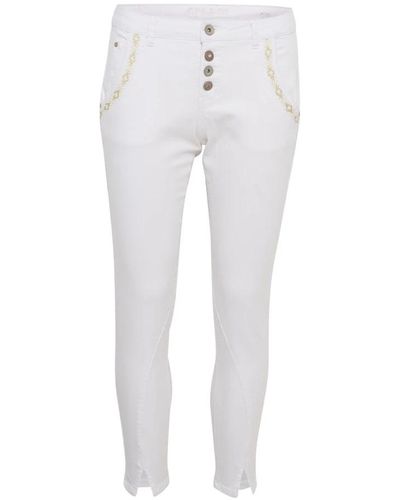 Cream Slim-fit trousers - Blanco