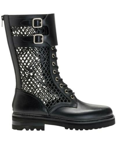 Pinko Monogram laser leather military boots - Noir