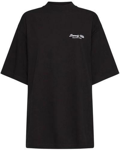 Balenciaga Camiseta negra con logo cuello redondo - Negro