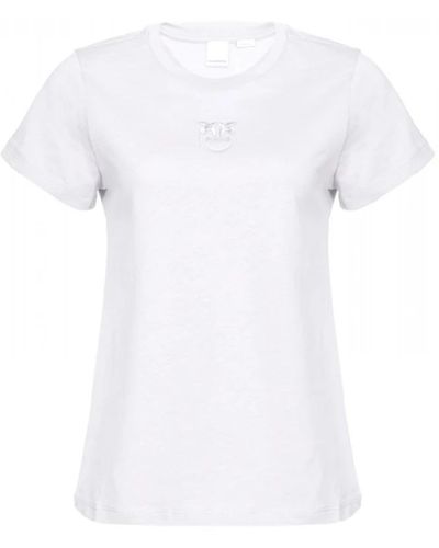 Pinko Love birds besticktes t-shirt mit kurzen ärmeln - Weiß