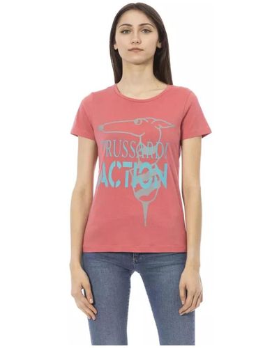 Trussardi Rosa bedrucktes t-shirt für frauen - Rot