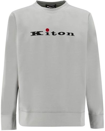 Kiton Felpa in cotone con stampa logo - Grigio