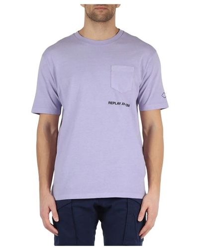 Replay T-shirt in cotone con taschino frontale - Viola
