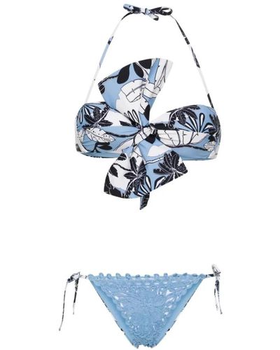 Twin Set Exotischer print crochet bikini - Blau