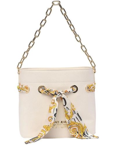 Versace Weiße eimerhandtasche mit schal-detail - Natur
