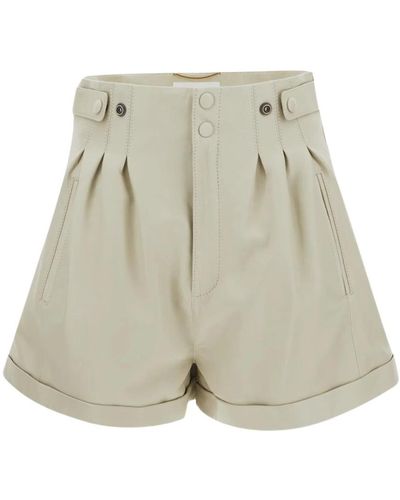 Saint Laurent Cremefarbene leder-shorts mit reißverschluss und knöpfen - Natur