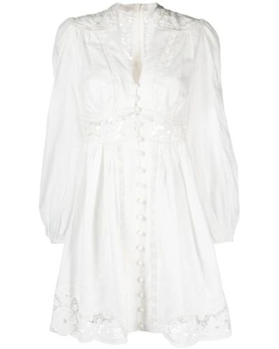 Zimmermann Vestido de encaje floral con escote en v - Blanco