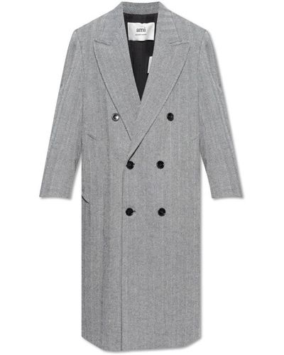 Ami Paris Double-Breasted Coats - Grey