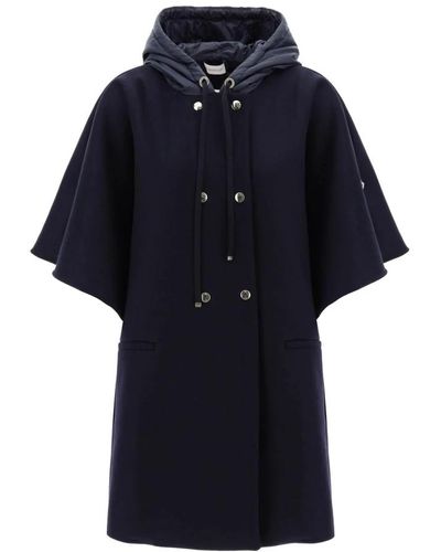 Moncler Virgin wool cloak with hood - Blu