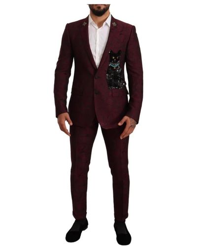 Dolce & Gabbana Maroon Cat Pailletten MARTINI 2-teiliger Anzug - Rot