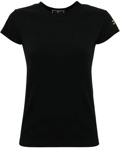 Elisabetta Franchi T-shirts,schwarzer pullover mit französischen ärmeln und logo-stickerei