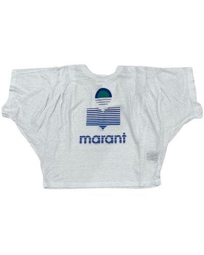 Isabel Marant Camiseta blanca con estampado de logo de manga corta - Azul
