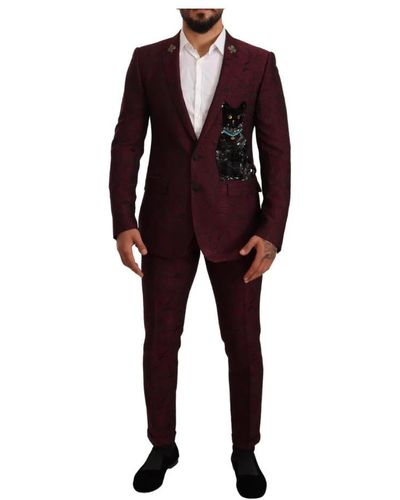 Dolce & Gabbana Maroon Cat Sequin Martini 2 Piece Suit - Red