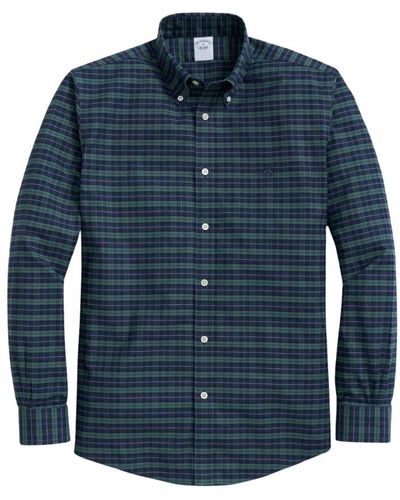 Brooks Brothers Dunkelgrünes regular fit non-iron stretch baumwollhemd mit button-down-kragen - Blau