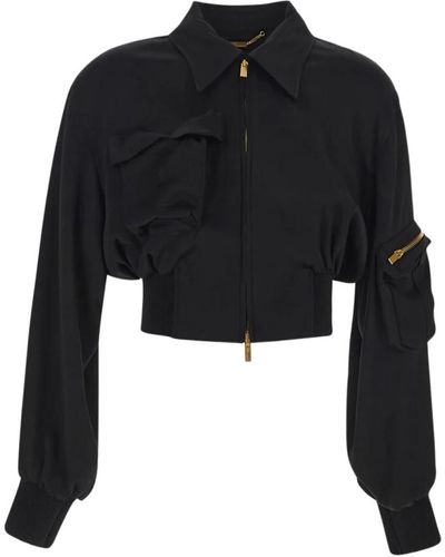 Blumarine Satin cropped bomber jacket - Nero
