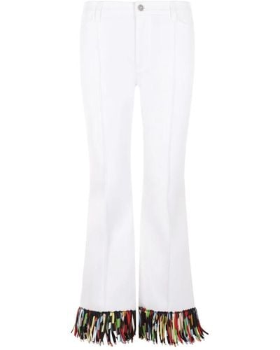 Emilio Pucci Weiße straight leg jeans mit mehrfarbigem marmorprint und fransen