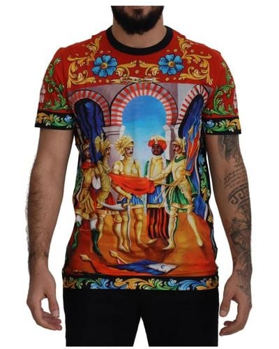 Dolce & Gabbana Majolica soldier cotton mens exclusive t-shirt - Multicolore