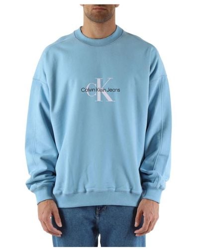Calvin Klein Baumwoll-logo-sweatshirt mit rippbündchen - Blau