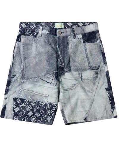 Aries Blaue jacquard patchwork shorts