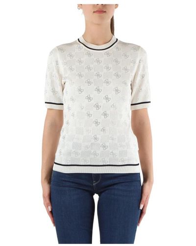 Guess Top logo strass viscosa - Blanco