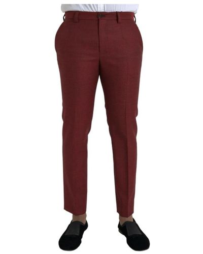 Dolce & Gabbana Maroon slim fit wool dress pants - Rot