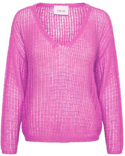 Cream V-Neck Knitwear - Pink