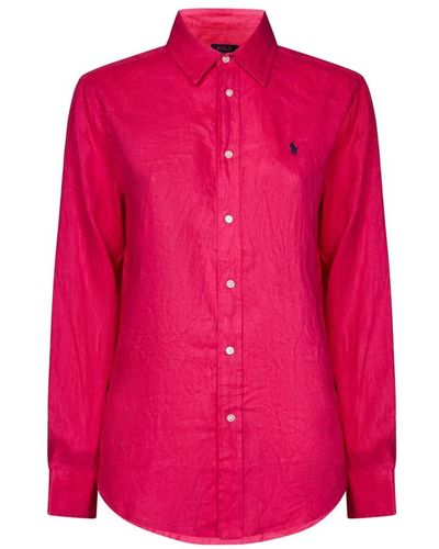 Polo Ralph Lauren Camisa fucsia de lino con bordado de pony - Rosa