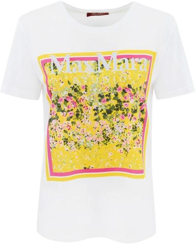 Max Mara Studio Baumwoll-jersey schaldruck t-shirt - Gelb